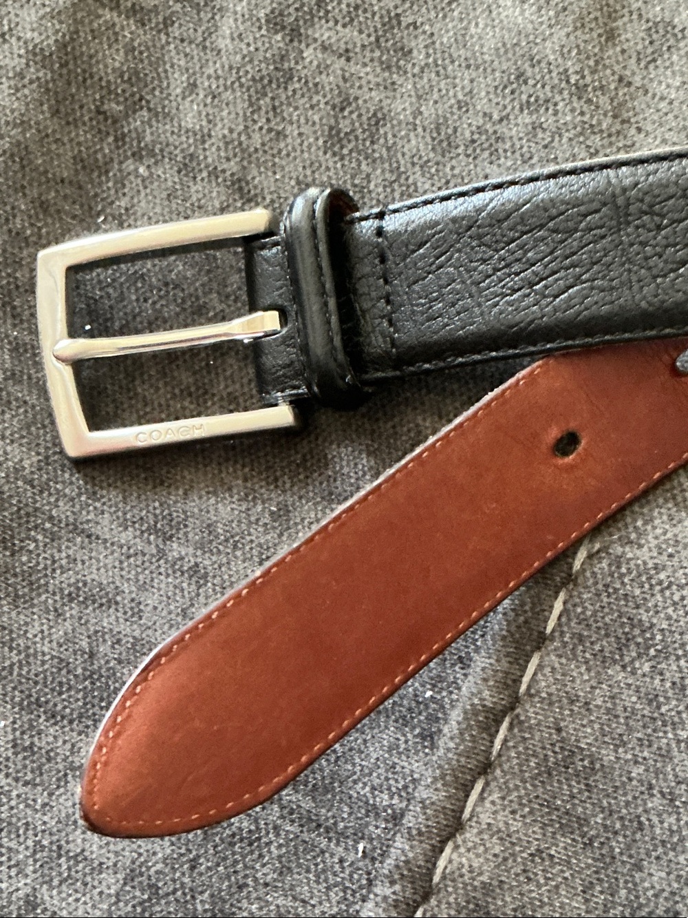 Coach Reversible Leather Belt in Black and Brown with Silver Buckle